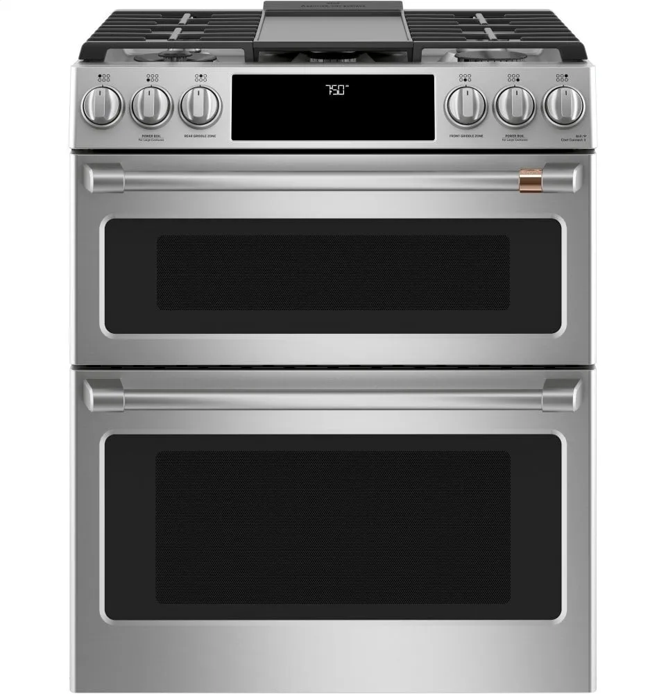 Cafe CGS750P2MS1 Caf 30" Smart Slide-In, Front-Control, Gas Double-Oven Range With Convection