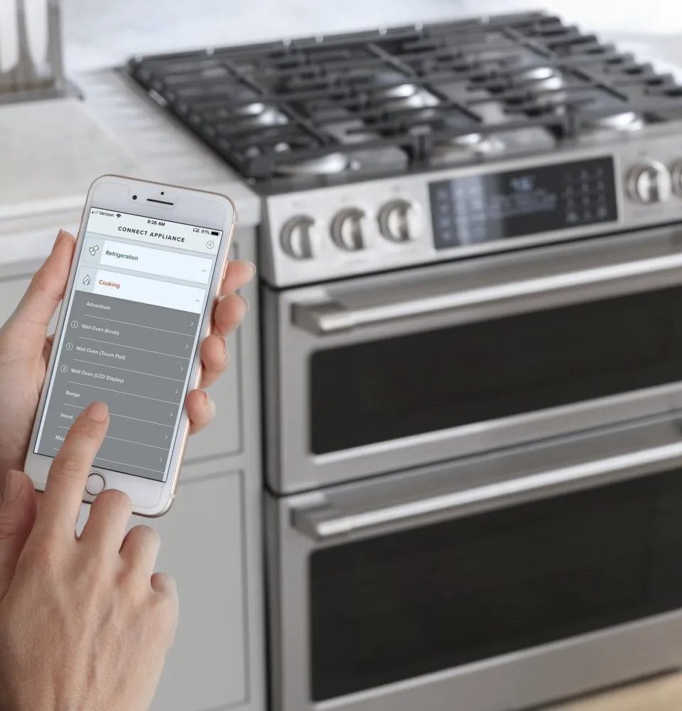 Cafe CGS750P2MS1 Caf 30" Smart Slide-In, Front-Control, Gas Double-Oven Range With Convection