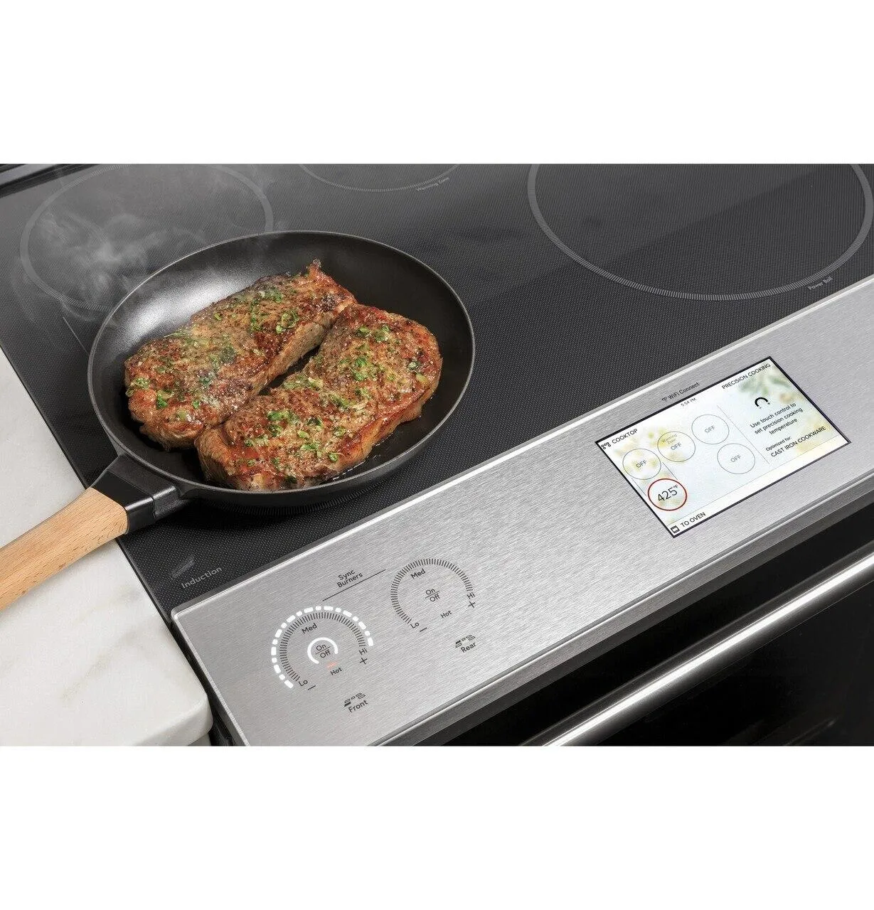 Cafe CHS90XM2NS5 Caf 30" Smart Slide-In, Front-Control, Induction And Convection Range With In-Oven Camera In Platinum Glass