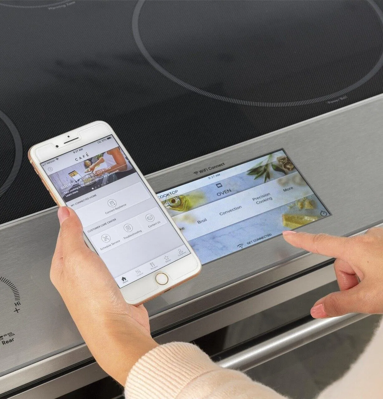 Cafe CHS90XM2NS5 Caf 30" Smart Slide-In, Front-Control, Induction And Convection Range With In-Oven Camera In Platinum Glass