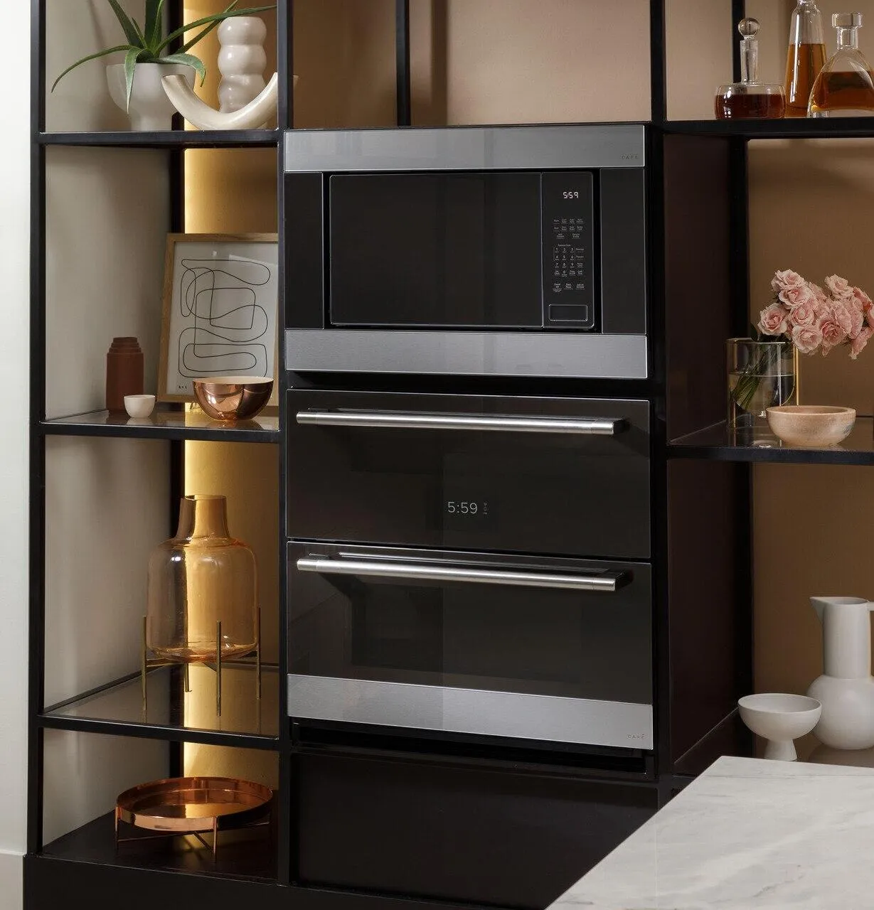 Cafe CTS92DM2NS5 Caf&#8482; 30" Smart Built-In Twin Flex Single Wall Oven In Platinum Glass