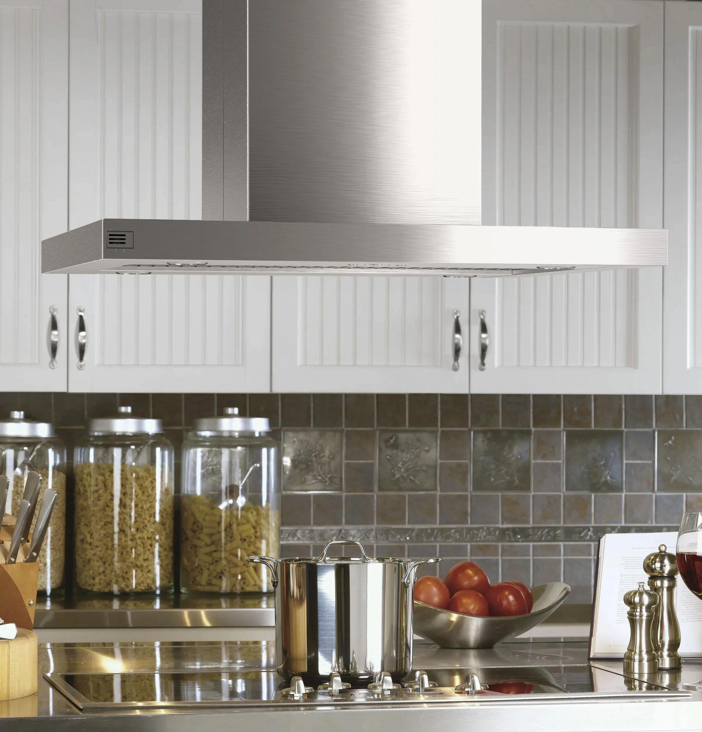 Cafe UVI1036SRSS 36" Designer Island-Mount Chimney Vent Hood With Clean Air Sensors