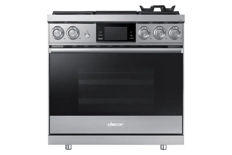 Dacor DOP36M94DHS 36" Pro Dual-Fuel Steam Range, Silver Stainless Steel, Natural Gas/High Altitude
