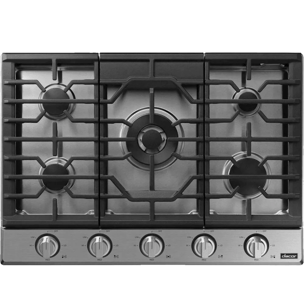 Dacor DTG30P875NS Transitional 30" Gas Cooktop, Silver Stainless Steel, Natural Gas/Liquid Propane
