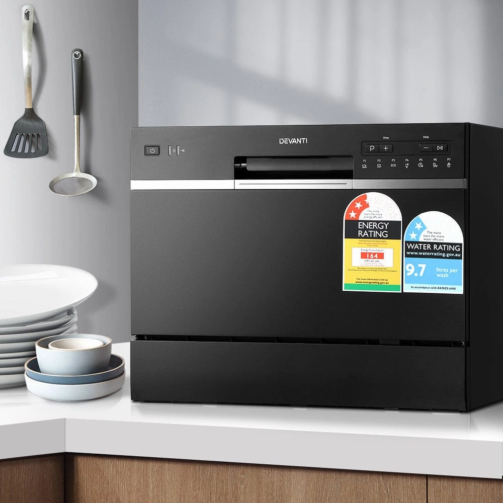 Devanti - 6 Place Setting Benchtop Dishwasher - Black