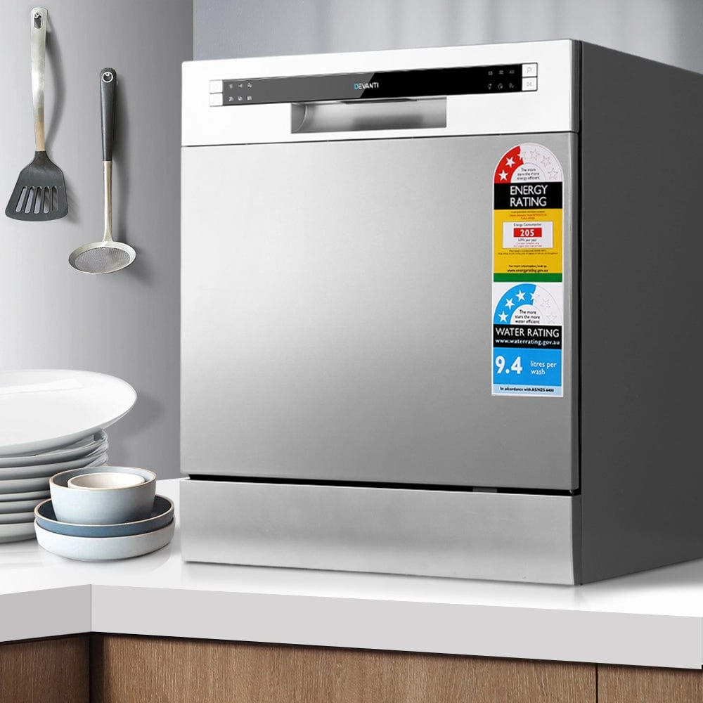Devanti - 8 Place Steeing Benchtop Dishwasher - Stainless Steel