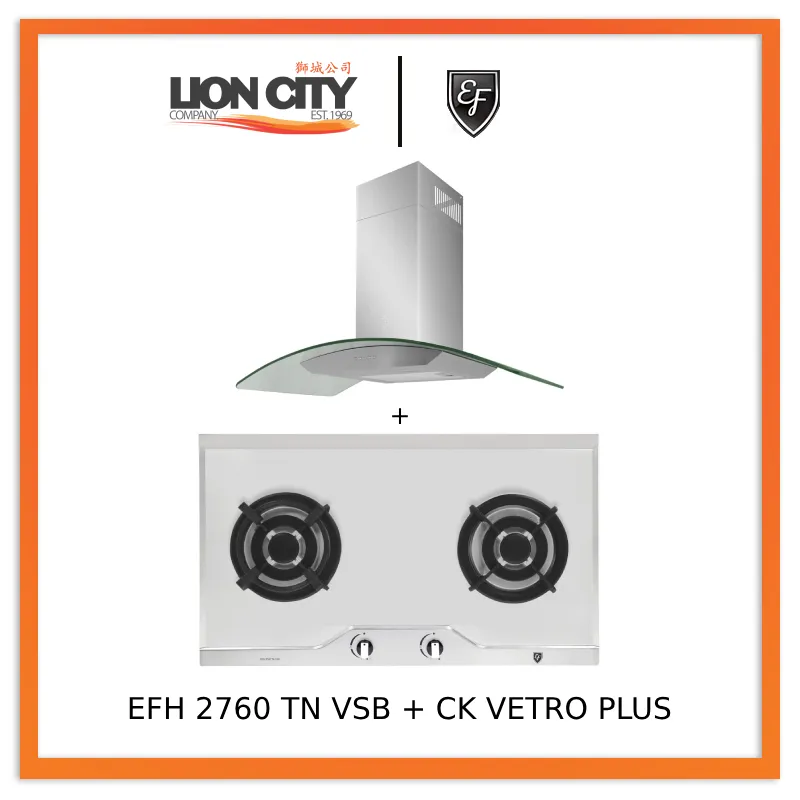 EF 90 CM Chimney Cooker Hood CK-Vetro Plus   EF EFH 2760 TN VSB 78cm Built in Stainless Steel Gas Hob