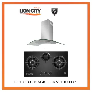 EF 90 CM Chimney Cooker Hood CK-Vetro Plus   EF EFH 7630 TN VGB Glass Hob EFH7630TNVGB