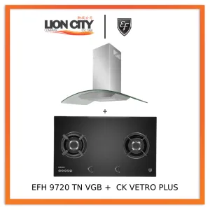 EF 90 CM Chimney Cooker Hood CK-Vetro Plus   EF EFH 9720 TN VGB Glass Hob EFH9720TNVGB