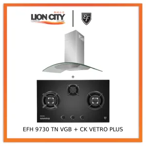 EF 90 CM Chimney Cooker Hood CK-Vetro Plus   EF EFH 9730 TN VGB 3 Burners Built-In Glass Hob