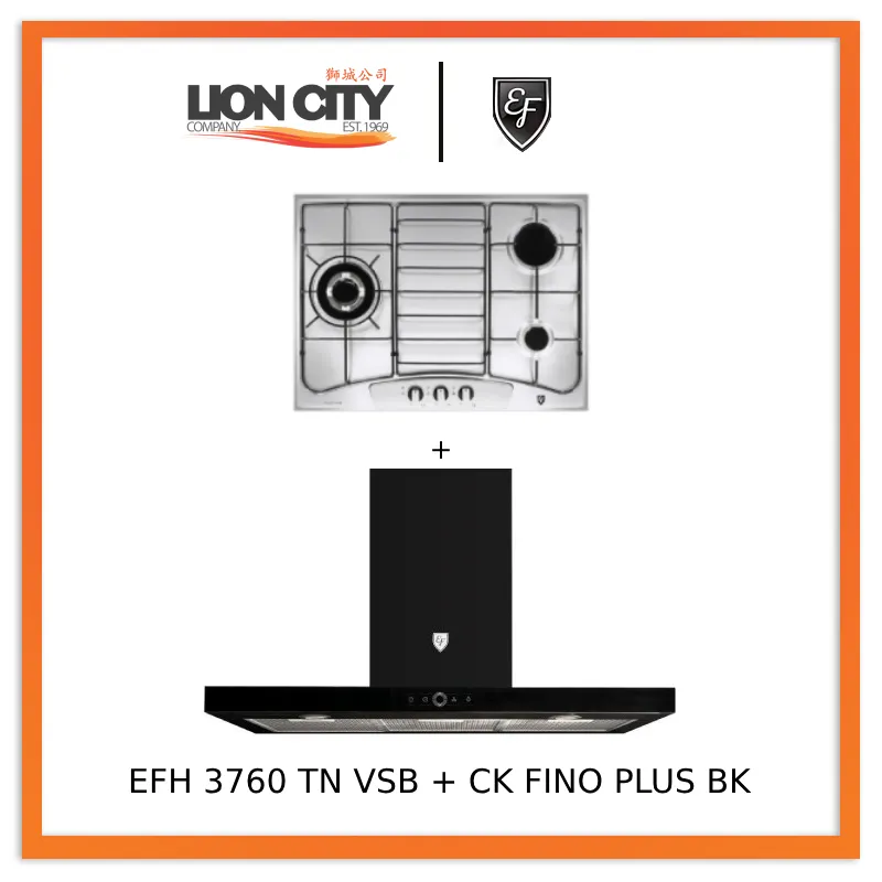 EF 90cm Chimney Hood CK FINO PLUS BK   EF EFH 2760 TN VSB 78cm Built in Stainless Steel Gas Hob