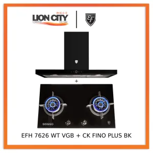EF 90cm Chimney Hood CK FINO PLUS BK   EF EFH 7626 WT VGB 78 cm, 2 Wok Burners Gas Built in Hob