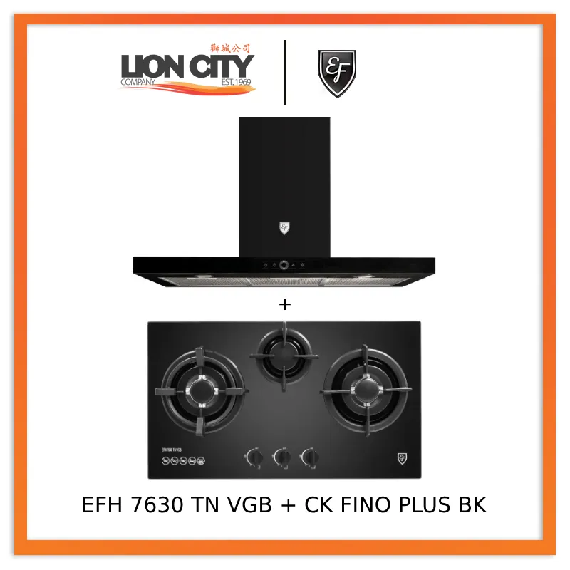 EF 90cm Chimney Hood CK FINO PLUS BK   EF EFH 7630 TN VGB Glass Hob EFH7630TNVGB