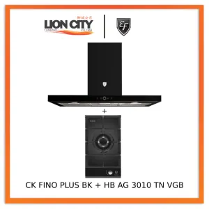 EF 90cm Chimney Hood CK FINO PLUS BK   HB AG 3010 TN VGB 30cm Hob Single Burner