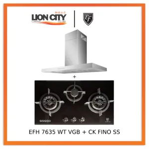 EF 90cm Chimney Hood CK-Fino SS   EF 78cm Gas Hob 3 Brass Burners EFH 7635 WT VGB