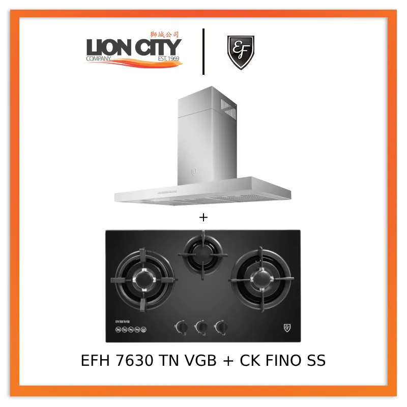EF 90cm Chimney Hood CK-Fino SS   EF EFH 7630 TN VGB Glass Hob EFH7630TNVGB
