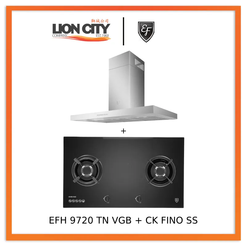 EF 90cm Chimney Hood CK-Fino SS   EF EFH 9720 TN VGB Glass Hob EFH9720TNVGB