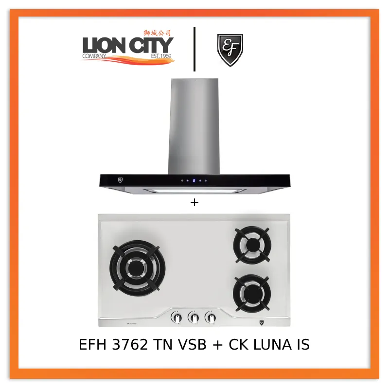 EF CK LUNA IS 90cm Island Hood   EF EFH 3762 TN VSB 78cm Built in Stainless Steel Gas Hob
