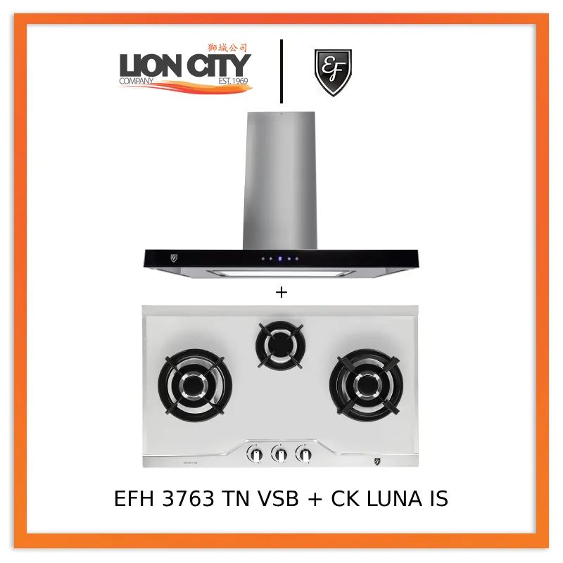 EF CK LUNA IS 90cm Island Hood   EF EFH 3763 TN VSB 78cm Built in Stainless Steel Gas Hob
