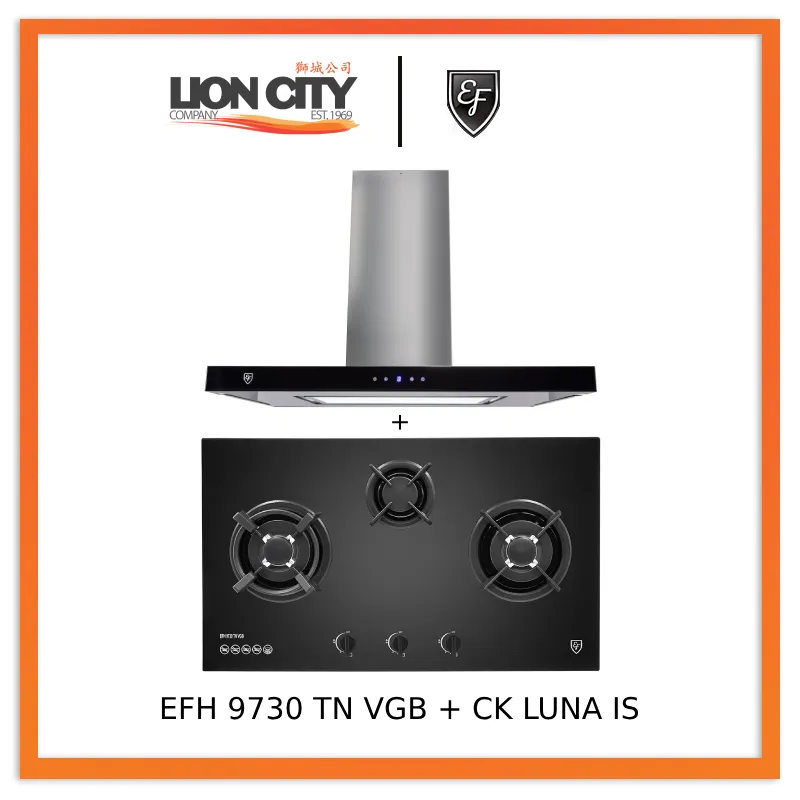 EF CK LUNA IS 90cm Island Hood   EF EFH 9730 TN VGB 3 Burners Built-In Glass Hob