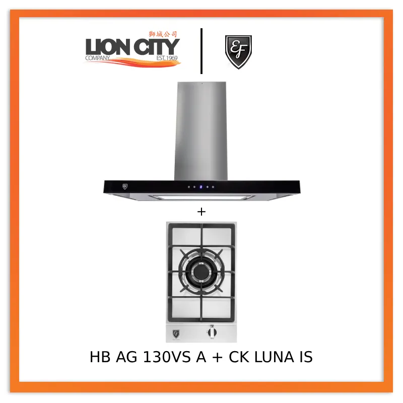 EF CK LUNA IS 90cm Island Hood   EF HB AG 130VS A 30cm Built in Stainless Steel Gas Hob