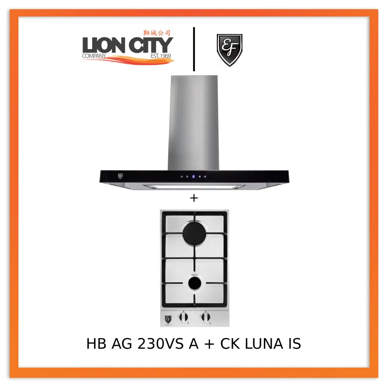 EF CK LUNA IS 90cm Island Hood   EF HB AG 230VS A 30cm Built in Stainless Steel Gas Hob