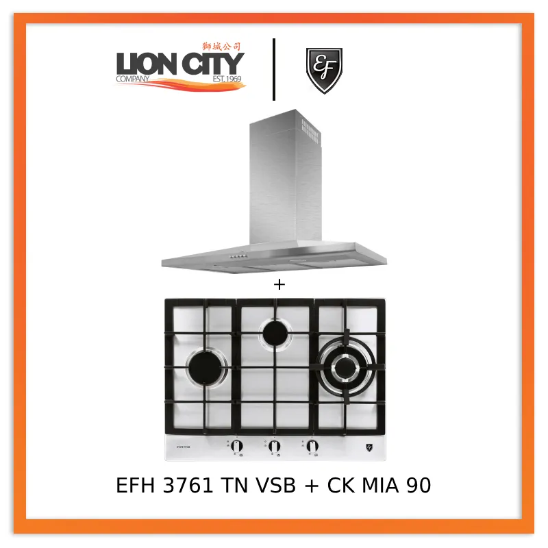 EF CK-Mia 90 90 cm Stainless Steel Chimney hood   EF EFH 3761 TN VSB 68cm Built in Stainless Steel Gas Hob