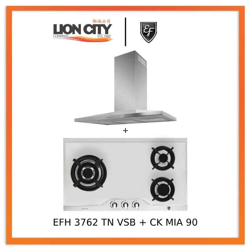 EF CK-Mia 90 90 cm Stainless Steel Chimney hood   EF EFH 3762 TN VSB 78cm Built in Stainless Steel Gas Hob