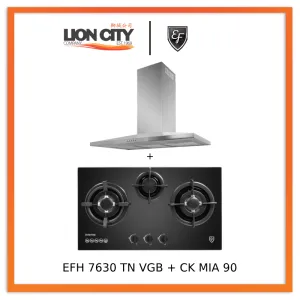 EF CK-Mia 90 90 cm Stainless Steel Chimney hood   EF EFH 7630 TN VGB Glass Hob EFH7630TNVGB