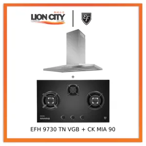 EF CK-Mia 90 90 cm Stainless Steel Chimney hood   EF EFH 9730 TN VGB 3 Burners Built-In Glass Hob