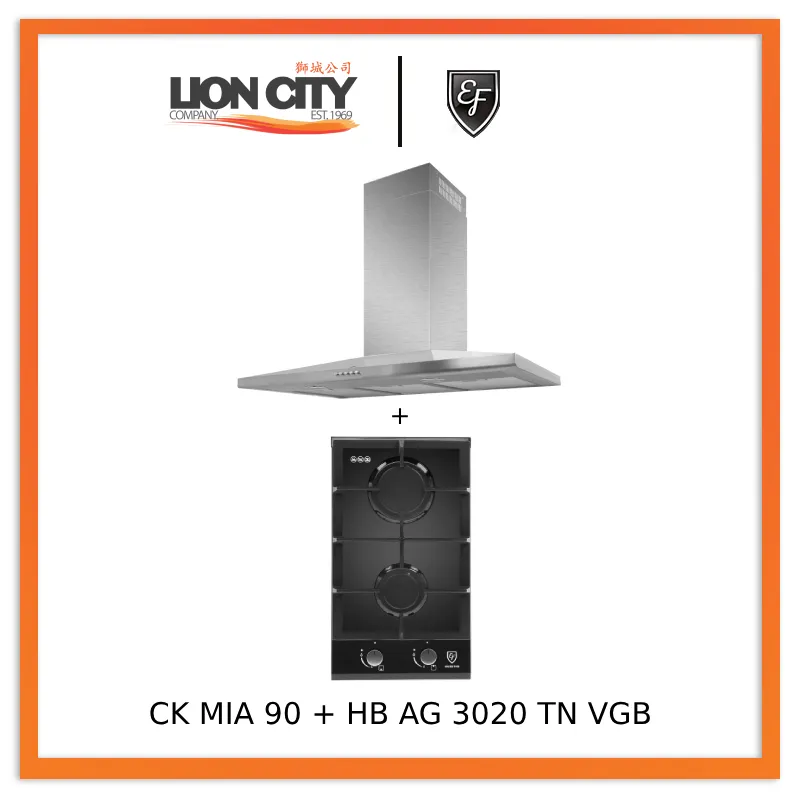 EF CK-Mia 90 90 cm Stainless Steel Chimney hood   EF HB AG 3020 TN VGB Built-in Hob HBAG3020TNVGB