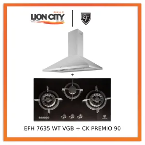 EF CK Premio 90 Chimney Hood   EF 78cm Gas Hob 3 Brass Burners EFH 7635 WT VGB