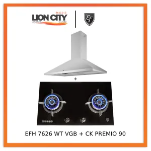 EF CK Premio 90 Chimney Hood   EF EFH 7626 WT VGB 78 cm, 2 Wok Burners Gas Built in Hob