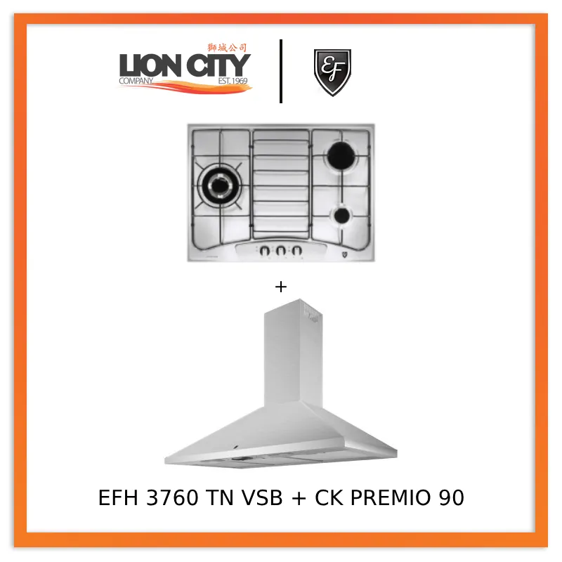 EF CK Premio 90 Chimney Hood   EF EFH3760 68cm 3-Burner Gas Hob