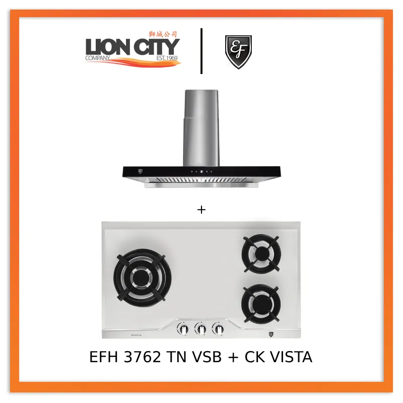 EF EFH 3762 TN VSB 78cm Built in Stainless Steel Gas Hob   CK VISTA Cooker Hood 90CM