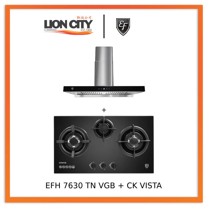 EF EFH 9730 TN VGB 3 Burners Built-In Glass Hob   CK VISTA Cooker Hood 90CM