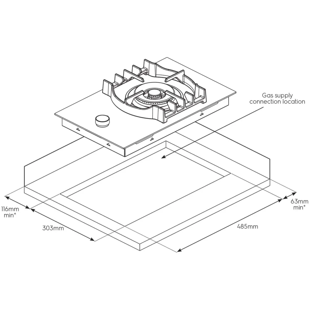 Electrolux EHG313BD 32cm Black Glass Gas Cooktop