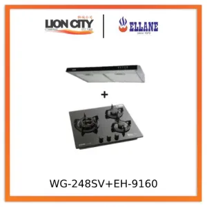 Ellane 60cm/90cm Slimline Hood With Black Panel EH-9160   Ellane WG-248SV 3 Burner Glass Hob