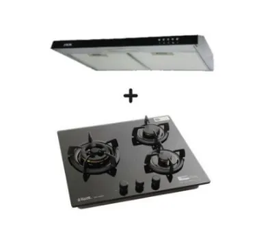 Ellane 60cm/90cm Slimline Hood With Black Panel EH-9160   Ellane WG-248SV 3 Burner Glass Hob