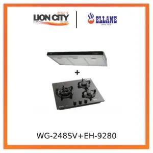 Ellane 60cm/90cm Slimline Hood With Black Panel EH-9280   Ellane WG-248SV 3 Burner Glass Hob