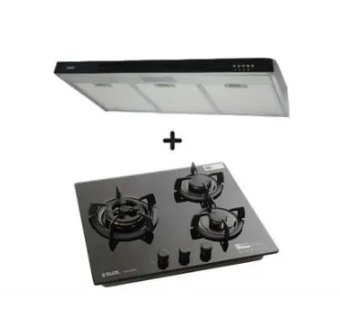 Ellane 60cm/90cm Slimline Hood With Black Panel EH-9280   Ellane WG-248SV 3 Burner Glass Hob