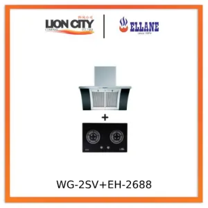 Ellane EH-2688 90cm Stainless Steel Chimney Hood With Arch Glass   Ellane WG-2SV 80cm 2 Burner Glass Gas Hob