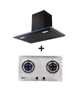 Ellane EH-2690 90cm Black Designer Chimney Hood   Ellane EB-228SV 75cm 2 Burner Stainless Steel Gas Hob
