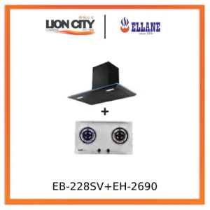 Ellane EH-2690 90cm Black Designer Chimney Hood   Ellane EB-228SV 75cm 2 Burner Stainless Steel Gas Hob
