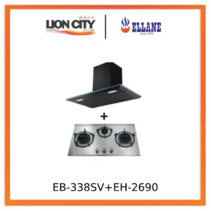 Ellane EH-2690 90cm Black Designer Chimney Hood   Ellane EB-338SV 76cm 3 Burner Stainless Steel Gas Hob