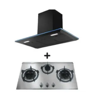 Ellane EH-2690 90cm Black Designer Chimney Hood   Ellane EB-338SV 76cm 3 Burner Stainless Steel Gas Hob