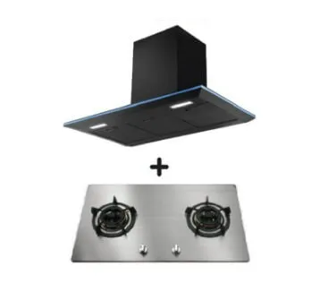 Ellane EH-2690 90cm Black Designer Chimney Hood   Ellane OS-802SV 86cm 2 Burner Stainless Steel Gas Hob