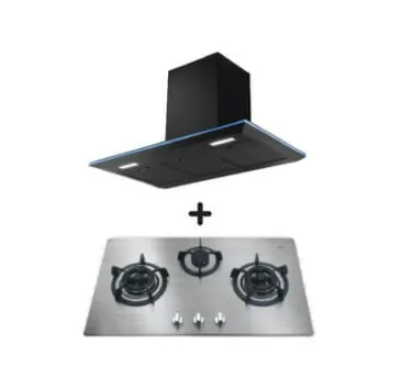 Ellane EH-2690 90cm Black Designer Chimney Hood   Ellane OS-803SV 86cm 3 Burner Stainless Steel Gas Hob