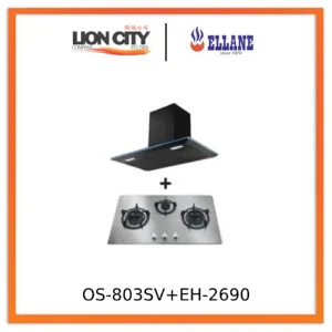 Ellane EH-2690 90cm Black Designer Chimney Hood   Ellane OS-803SV 86cm 3 Burner Stainless Steel Gas Hob
