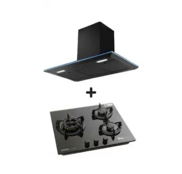 Ellane EH-2690 90cm Black Designer Chimney Hood   Ellane WG-248SV 3 Burner Glass Hob With Safety Device